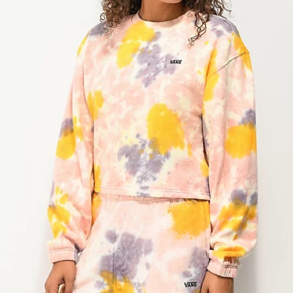 Vans Tie-Dye Cropped Sweatshirt in Yellow, Pink & Gray